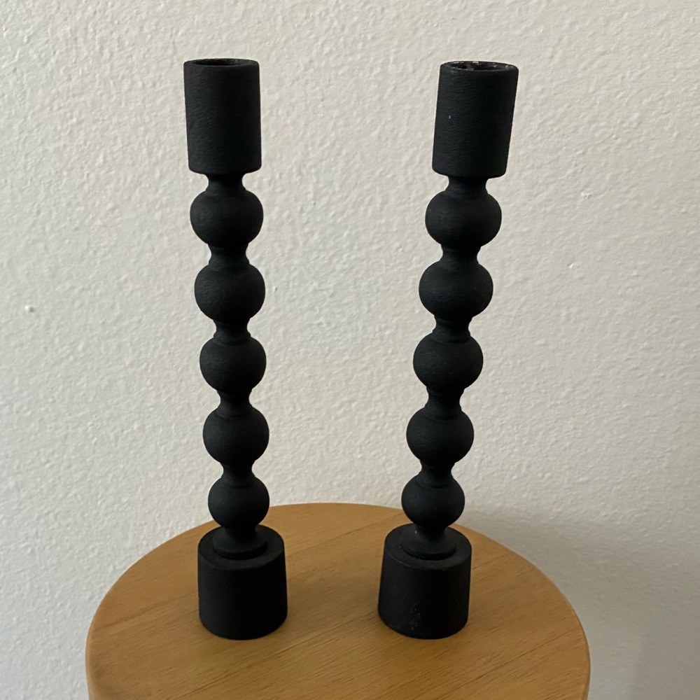 CB2 Matte Black Candlesticks Taper Holders